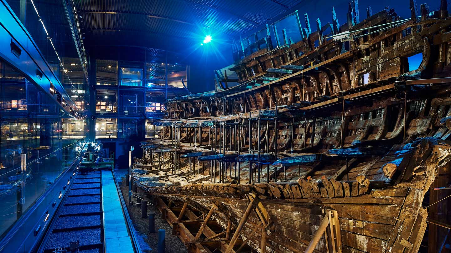 A picture of the Mary Rose in the Weston Ship Hall